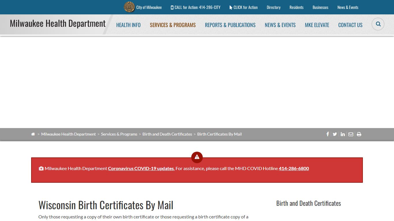 Birth Certificates By Mail - Milwaukee